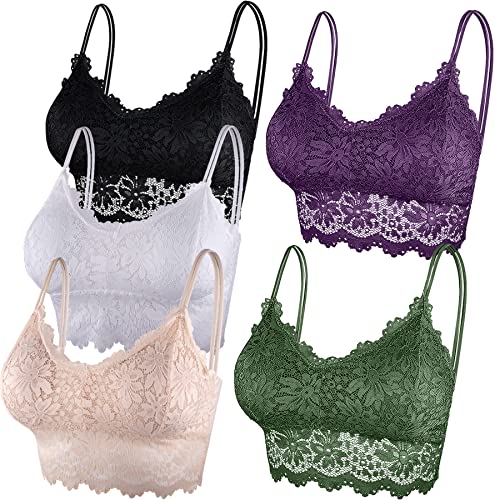 Duufin 5 Stück Spitzen BH Bralette Spitze Gepolstert für Damen und Mädchen(Schwarz, Weiß, Beige, Dunkellila, Dunkelgrün, S-M) von Duufin