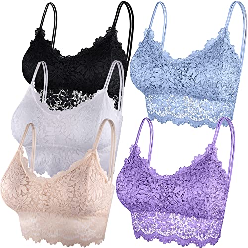 Duufin 5 Stück Spitzen BH Bralette Spitze Gepolstert für Damen und Mädchen(Schwarz, Weiß, Beige, Hellblau, Hellviolett, L-XL) von Duufin