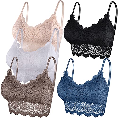 Duufin 5 Stück Spitzen BH Bralette Spitze Gepolstert für Damen und Mädchen(Weiß, Schwarz, Beige, Stahlblau, Rosy Brown, L-XL) von Duufin