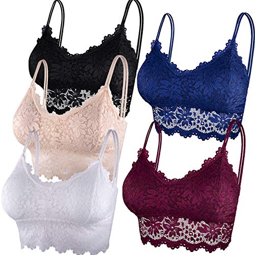 Duufin 5 Stück Spitzen BH Bralette Spitze Gepolstert für Damen und Mädchen (Schwarz, Beige, Weiß, Marine, Burgund, S-M) von Duufin