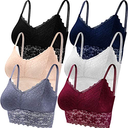 Duufin 6 Stück Bralette Spitze BH Bralette Gepolstert Spitze für Damen, 6 Farben (Schwarz, Beige, Weiß, Marine, Grau, Burgund, L) von Duufin