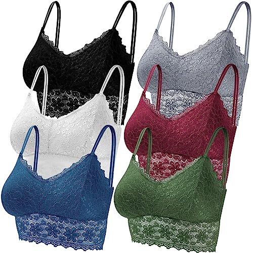 Duufin 6 Stück Bralette Spitze BH Bralette Gepolstert Spitze für Damen, 6 Farben (Schwarz, Weiß, Grau, Ozeanblau, Burgunderrot, Grüns, L-XL) von Duufin