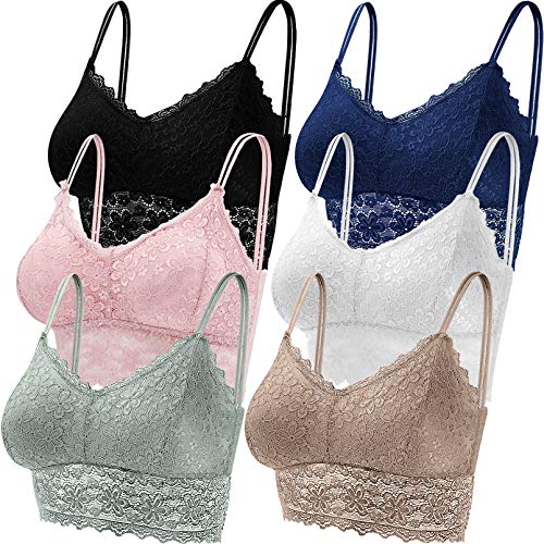 Duufin 6 Stück Bralette Spitze BH Bralette Gepolstert Spitze für Damen, 6 Farben (Schwarz, Weiß, Marine, Rosa, Oliv, Khaki, M) von Duufin