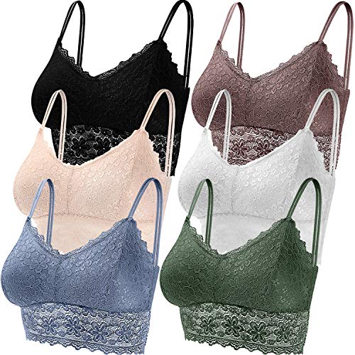 Duufin 6 Stück Bralette Spitze BH Bralette Gepolstert Spitze für Damen, 6 Farben (Weiß, Schwarz, Beige, Stahlblau, Grün, Rosybrown, L) von Duufin