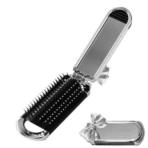 Duvcoywae Reisen Haarbürste, kleine Haarbürste | Faltbares Haar entwirrend Pinsel mit Spiegel | Taschengröße Styling -Accessoires für Frauen Mädchen Home Travel Fitnessstudio -Geldbörse von Duvcoywae