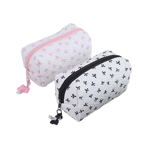 Duvcoywae Schleifen Beutel Glatt Reißverschluss 2 Stück - Mode Makeup Taschen für Damen - Glatter Reißverschluss Organizer Ästhetische Tasche für Damen Mädchen Kinder Beauty Schule von Duvcoywae