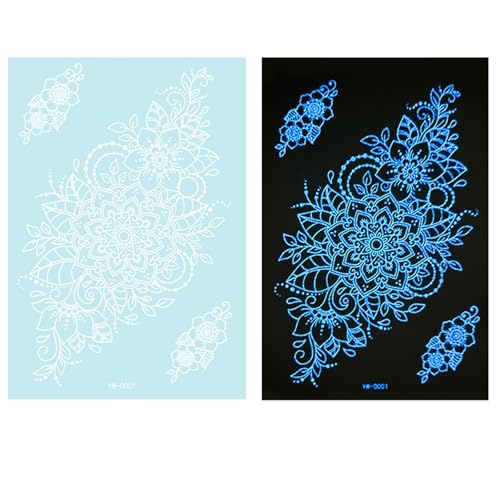 1 Blatt Glow in Dark Temporäre Tattooing Blume Abstrakte Blumen Designs für Frauen Mädchen Erwachsene Festival Körper Dekoration von Duyeuau