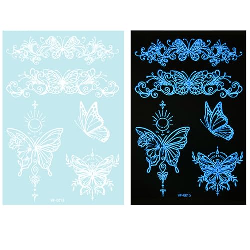 1 Blatt Glow in Dark Temporäre Tattooing Blume Abstrakte Blumen Designs für Frauen Mädchen Erwachsene Festival Körper Dekoration von Duyeuau