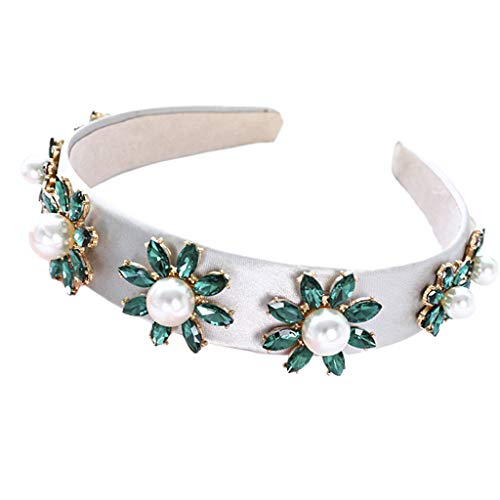 Damen Retro Floral Breites Stirnband Damen Perle Legierung Haarband Haarreifen für Mädchen Kopfbedeckung Hochzeit Haarschmuck von Duyeuau