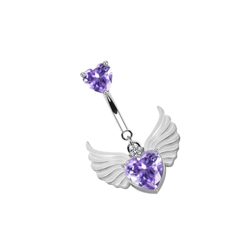 Duyeuau Bauchnabelringe, Knopfschmuck, Piercingringe, Quasten, Schmuck, Edelstahl-Textur, für modische Frauen, Blume, Bauch mit Herzflügel, Einheitsgröße, Wie beschrieben, Wie beschrieben von Duyeuau