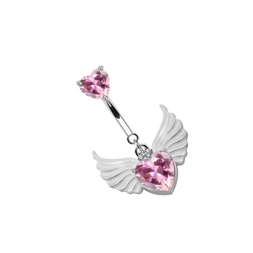 Duyeuau Bauchnabelringe, Knopfschmuck, Piercingringe, Quasten, Schmuck, Edelstahl-Textur, für modische Frauen, Blume, Bauch mit Herzflügel, Einheitsgröße, Wie beschrieben, Wie beschrieben von Duyeuau