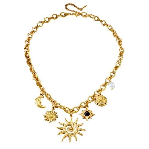 Duyeuau Halskette mit Mond- und Sonne-Anhänger, Edelstahl, verstellbare Kettenlänge, zierlicher, stilvoller Schmuck von Duyeuau