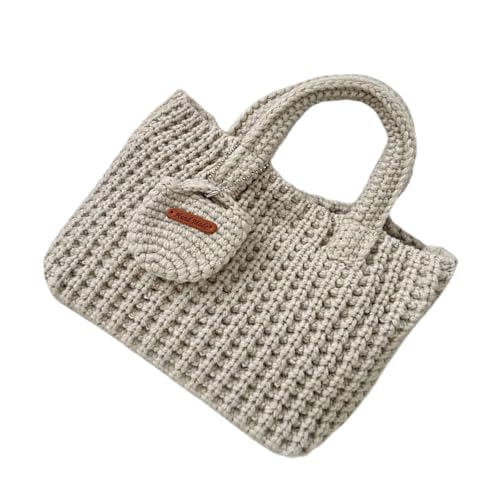 Duyeuau Handgefertigte Handtasche aus weichem Garn, praktische Strick-Handtasche, stilvolle Handtasche mit Tragegriff oben, für jedes Outfit, handgefertigtes Mode-Accessoire, beige, One Size von Duyeuau