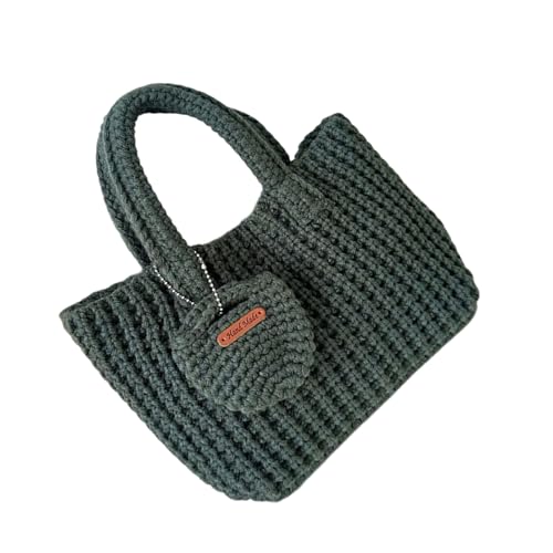 Duyeuau Handgefertigte Handtasche aus weichem Garn, praktische Strick-Handtasche, stilvolle Handtasche mit Tragegriff oben, für jedes Outfit, handgefertigtes Mode-Accessoire, dunkelgrün, One Size von Duyeuau