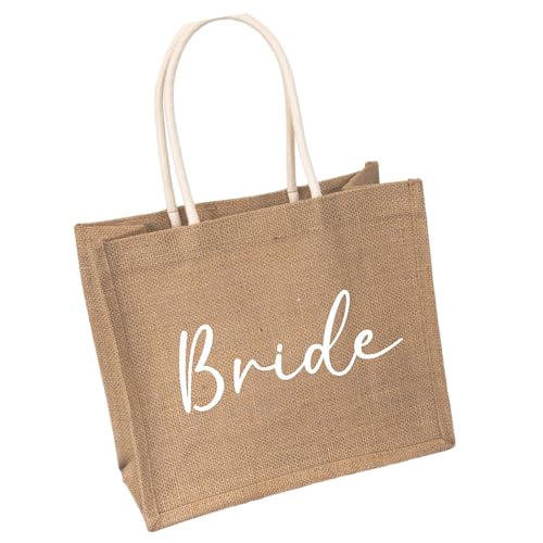 Duyeuau Jute-Handtasche mit Hochzeits-Motiv, wiederverwendbar, Brautparty, Empfang, Party, Foto-Requisiten, Sackleinen, Braut, Einheitsgröße von Duyeuau