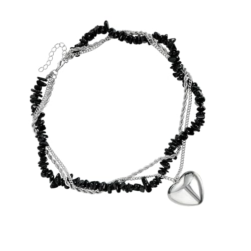 Duyeuau Moderne Perlen-Halskette, Herz-Anhänger, bunte Stein-Schlüsselbeinkette, verstellbare Länge, Party, Schmuck, verstellbar, leicht, Legierung, Halskette für Damen von Duyeuau