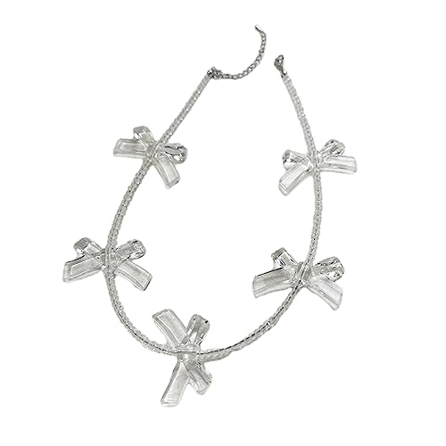 Duyeuau Perlen-Halskette mit Schleifen-Charm, handgefertigt, Choker-Halsketten, trendiger Schmuck für Mädchen von Duyeuau