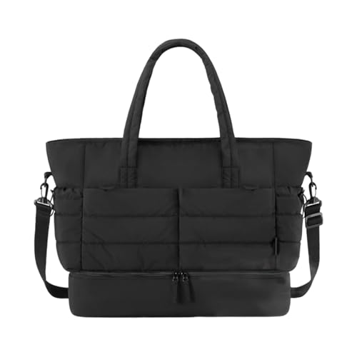 Duyeuau Turnbeutel Gesteppte Umhängetasche Übernachtungstasche Große Kapazität Reisetasche Wochenendtasche Gesteppte Fitnesstasche Koffer, Schwarz , 48.01 x 21.59 x 39.37 cm von Duyeuau