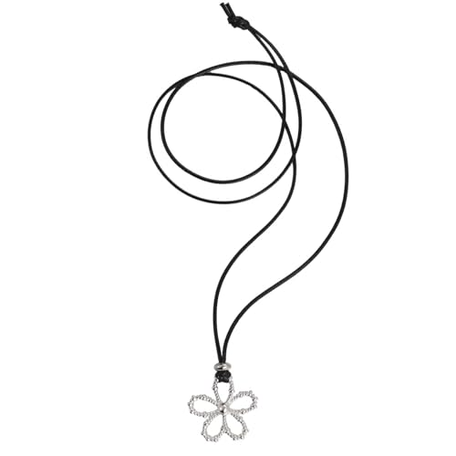 Duyeuau Verstellbare schwarze Lederkordel-Halskette mit hohlem Blumenanhänger, bequemer Schmuck, Geschenke für Frauen, florale Choker-Halskette von Duyeuau