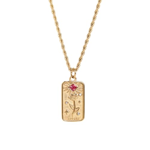 Duyeuau Vintage Uni Wahrsagung Halskette Kristall Sonne Blume Tarotkarte Anhänger Halsketten Twist Kette Major Arcana Clavicle von Duyeuau