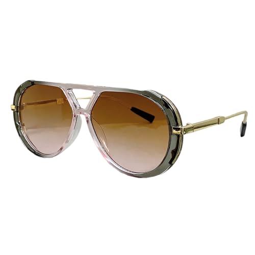 Elegante Sonnenbrille mit rundem Rahmen, Farbverlaufslinsen, Augenbrille für Freizeitausflüge, Reisen, unverzichtbar, Damen, Alltag, Doppelbrücken-Sonnenbrille, Grauer Puderrahmen Te von Duyeuau