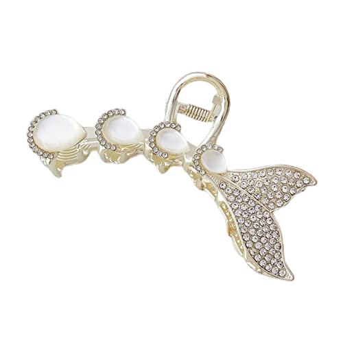 Große Haarspangen in Fischform, mit Perlen für Pferdeschwanz-Halter, starker Halt, Kristall-Haarklammern von Duyeuau