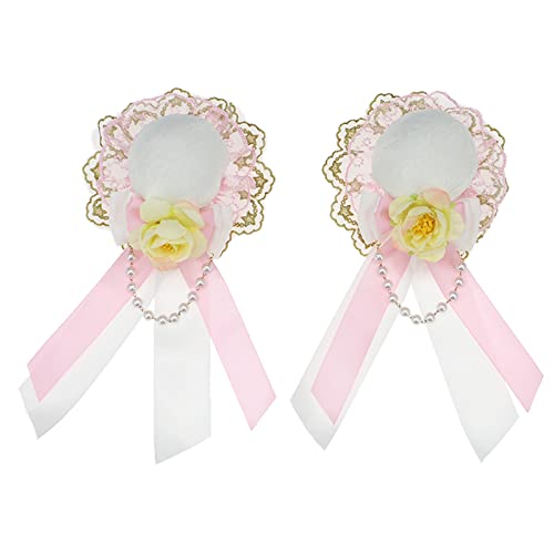 Haarnadel mit Gothic-Spitze, Perlen, handgefertigt, weiße Rose, Haarclip, Schleife, Clip, Anime, Cosplay, Haarschmuck von Duyeuau