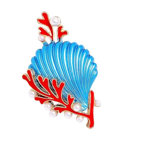 Muschelkorallen-Brosche mit Perlen-Akzent und Tropfglasur, Handwerkskunst, Anstecknadel für den täglichen Gebrauch oder besondere Anlässe, eleganter Perlen-Akzent, Modeschmuck, Einheitsgröße, Wie von Duyeuau
