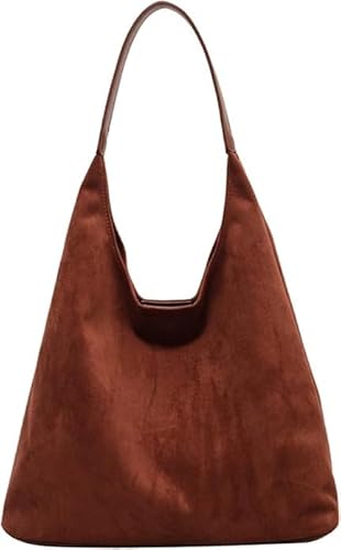 Wildleder Handtasche Damen, Retro Wildleder Schultertasche, Damen Gross Tragetasche, Shopper Tasche Hobo Bag Slouchy Bag (Brown) von Duyifan
