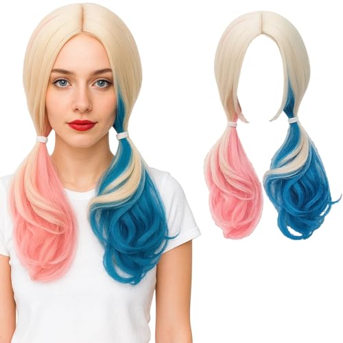 Blond Blau Rosa Perücken, Karneval Perücke Damen Perücke Superhelden Kostüm, Lang Cosplay Für Fasching Cosplay Karneval(Mischen) von DvBCNMe