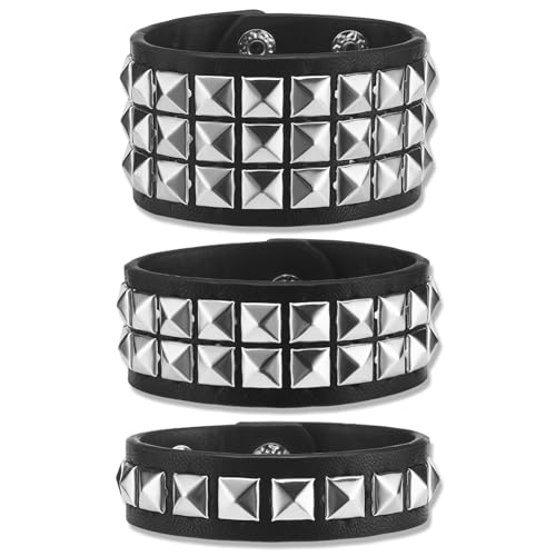 DvBCNMe 3 Stück Nietenarmband, Y2k Accessoires, Goth Accessories, Nieten Armband Leder Schwarz Gothic Armreif Rock Armband Set, Verstellbare Manschette FüR MäNner Frauen Cosplay Party DvBCNMe 3 Stück Nietenarmband, Y2k Accessoires, Goth Accessories, Nieten Armband Leder Schwarz Gothic Armreif Rock Armband Set, Verstellbare Manschette FüR MäNner Frauen Cosplay Party von DvBCNMe