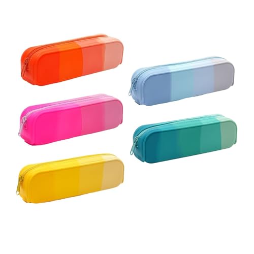 Dvagoent Federmappe, 5er Set Federpenal, Einfache Mode Mäppchen, Silikon Federmäppchen, Federtasche 20 * 6 * 5cm (5er Set) von Dvagoent