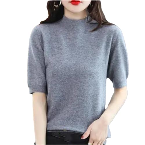 All-Match Strick-T-Shirt für Damen, Frühling, Sommer, koreanisch, halblanger Kragen, halbe Ärmel, Pullover, Mittelgrau9, XS von Dvbfufv