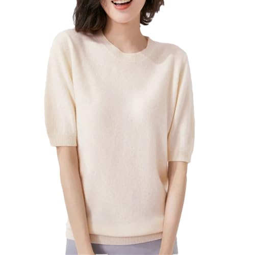 Dvbfufv Damen Frühling Sommer Kurzarm O-Ausschnitt Slim Wollmischung Pullover Frauen Pullover Bottoming Strick T-Shirt, beige, S von Dvbfufv