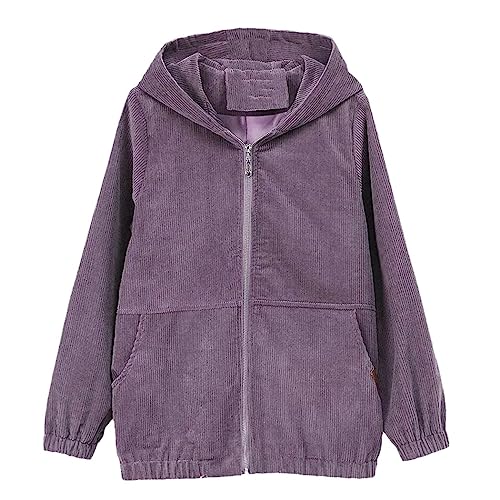 Dvbfufv Damen Jacke Frühling Cord Basic Mantel Langarm Windjacke Famale Kapuzenreißverschluss Lässige Bomberjacke Purple XXXL von Dvbfufv