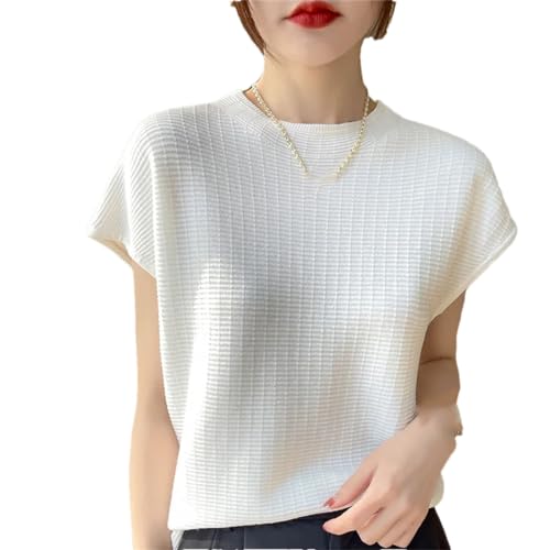 Dvbfufv Damen Kurzarm Halb Hoch Rundhals Pullover Sweater Sommer Lose Mode Strick Bottoming T-Shirt, weiß, XS von Dvbfufv