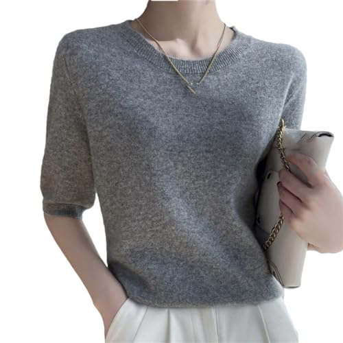 Dvbfufv Frühling Damen Kaschmir-Pullover T-Shirt Sommer Mädchen Kurzarm O-Ausschnitt Pullover Sweater, grau, Large von Dvbfufv