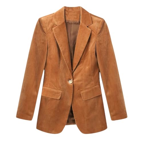 Dvbfufv Frühling Damen Slim Cord Blazer Mantel Lady Office Single Button Anzug Jacke Mädchen Mode Party Mantel, coffee, 36 von Dvbfufv
