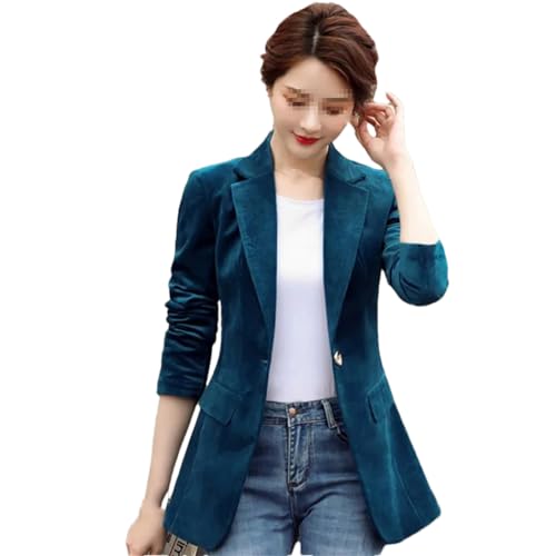 Dvbfufv Frühling Damen Slim Cord Blazer Mantel Lady Office Single Button Anzug Jacke Mädchen Mode Party Mantel, marineblau, 36 von Dvbfufv