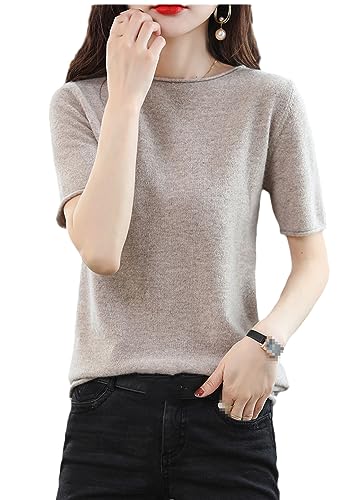 Dvbfufv Frühling Sommer Damen Kaschmirpullover Kurzarm O-Ausschnitt Pullover Lässiger Einfarbiger Kurzarmpullover khaki9 XL von Dvbfufv