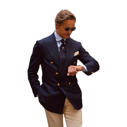 Dvbfufv Herren Zweireihiger Blazer Mantel Hochzeit Bräutigam Revers Anzug Mantel Casual Blazer Bräutigam Kleid, marineblau, XXL von Dvbfufv