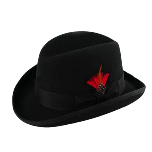 Dvbfufv Homburg Hut mit Feder Herren Wollfilz Fedora Jagdmütze Patenhut, Schwarz , 58/60 cm L von Dvbfufv