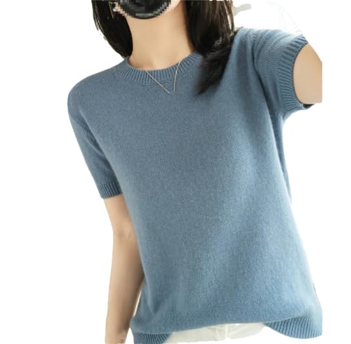 Dvbfufv Sommer Damen Kaschmir Pullover O-Ausschnitt Kurzarm Strickpullover Damen Solid Casual Sweater, Haze Blue, S von Dvbfufv