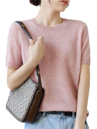 Dvbfufv Sommer Damen Kaschmir Pullover O-Ausschnitt Kurzarm Strickpullover Damen Solid Casual Sweater, Pnnrk, M von Dvbfufv