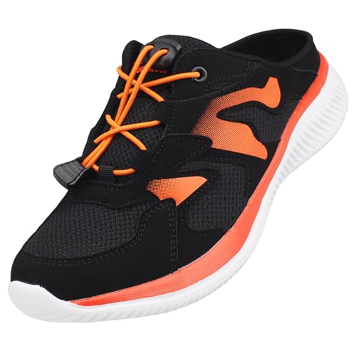 Damen Herren Sabots Sneaker Sandalette Pantoletten Slipper Freizeitschuhe 8058 Schwarz Orange 40 von Dvina