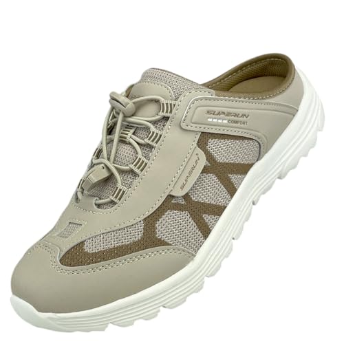 Damen Herren Sabots Sneaker Sandalette Pantoletten Slipper Freizeitschuhe 8659 Beige 36 von Dvina