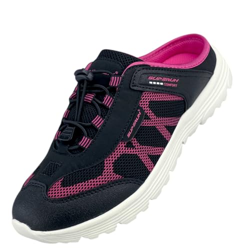 Damen Herren Sabots Sneaker Sandalette Pantoletten Slipper Freizeitschuhe 8659 Schwarz-Fuxia 41 von Dvina