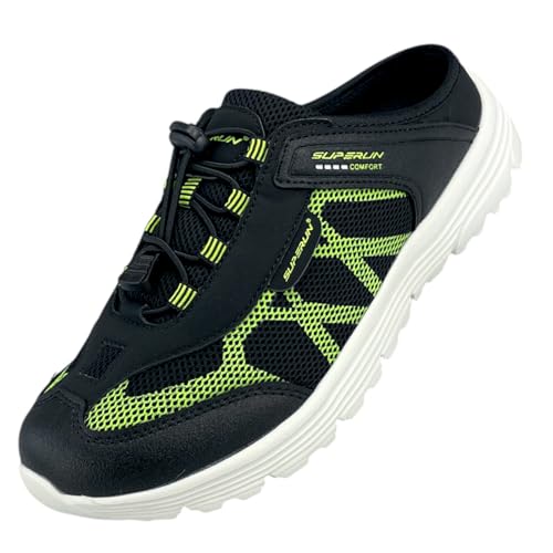 Damen Herren Sabots Sneaker Sandalette Pantoletten Slipper Freizeitschuhe 8659 Schwarz-Grün 40 von Dvina