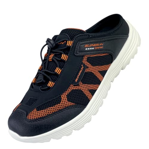 Damen Herren Sabots Sneaker Sandalette Pantoletten Slipper Freizeitschuhe 8659 Schwarz-Orange 41 von Dvina
