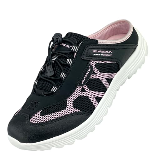 Damen Herren Sabots Sneaker Sandalette Pantoletten Slipper Freizeitschuhe 8659 Schwarz-Pink 41 von Dvina